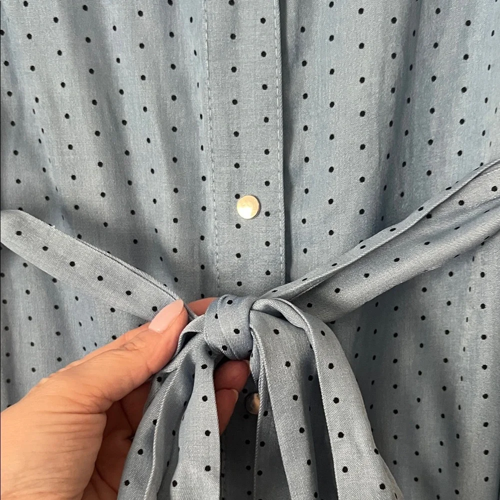 NY Collection Blue Polka Dot Shirt Dress - Picture 3 of 5